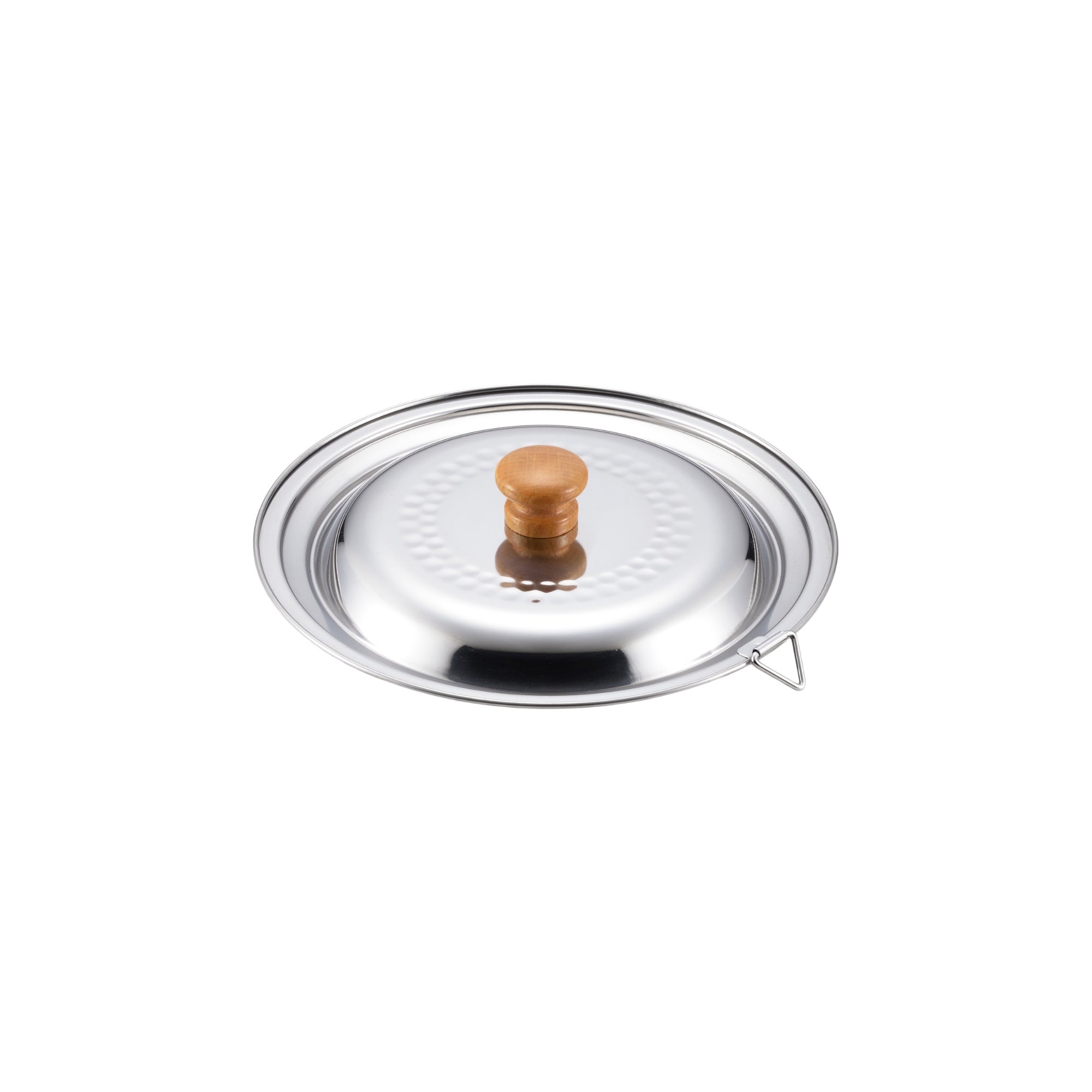 Yoshikawa Yukihira Stainless Steel Lid designed for 20–22 cm pots with wooden knob, lightweight and durable.