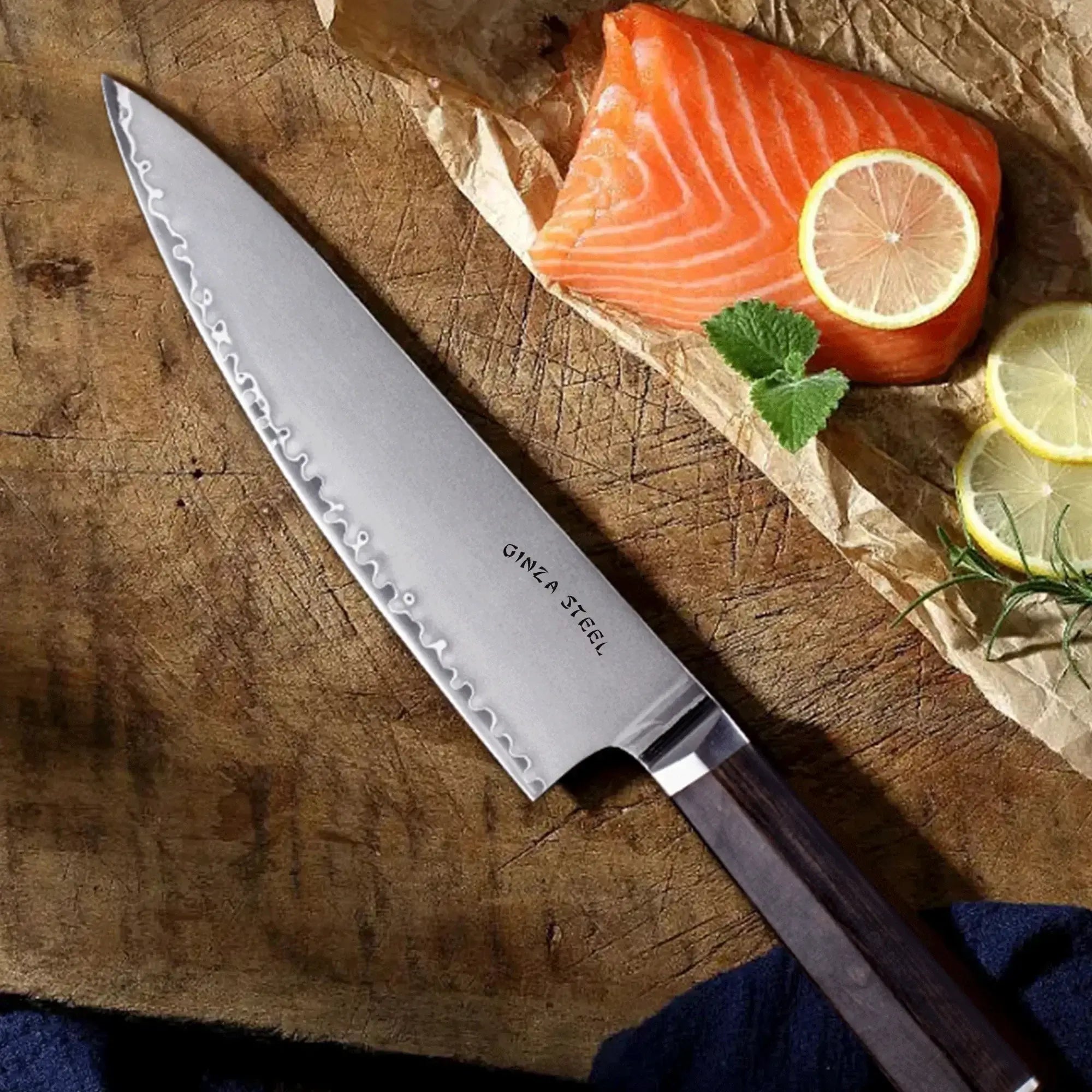 PORTIA 20 | Couteau de Chef 8" Acier Damas VG10 / Manche Bois d'Ebène