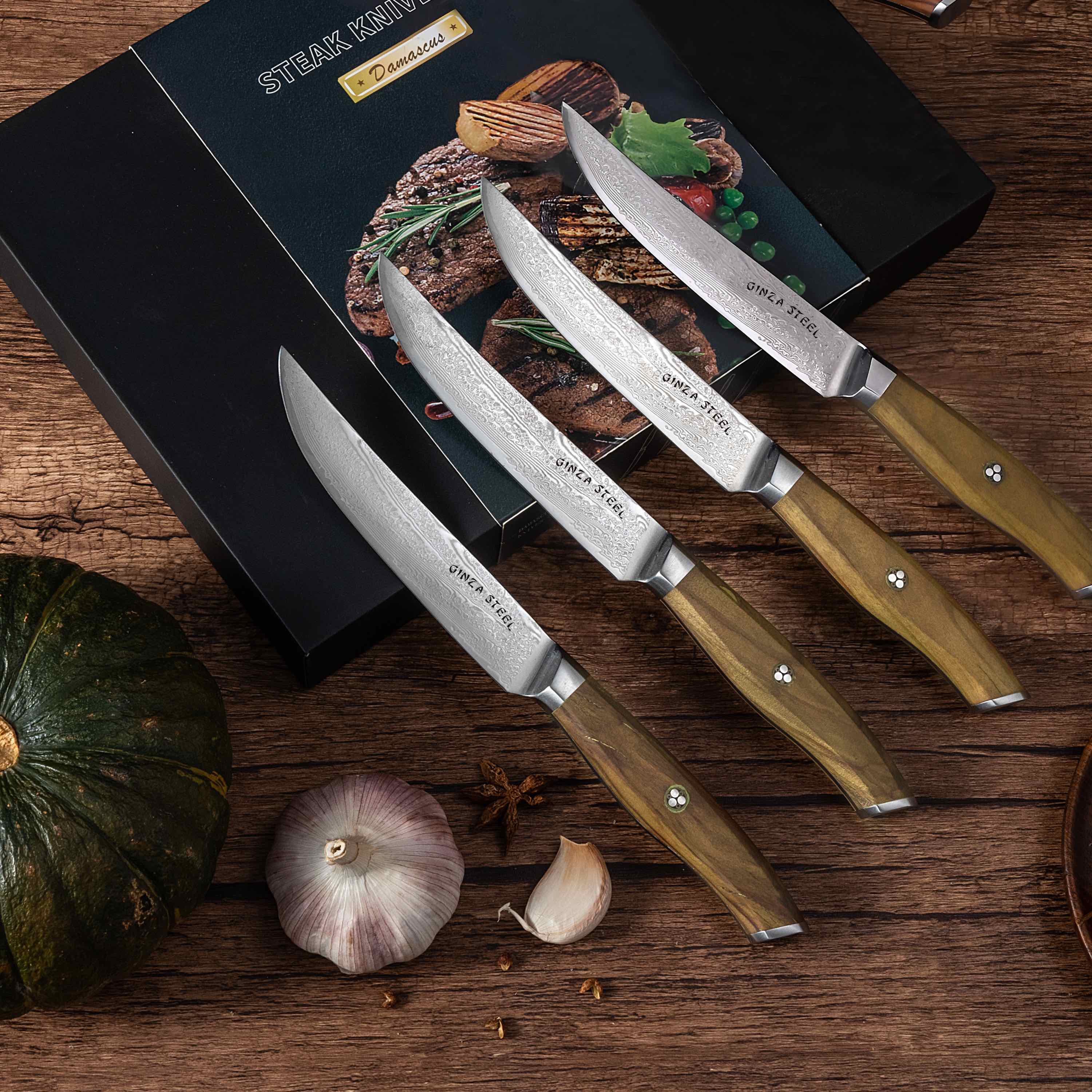 Série KC | AMELIA Essential VG10 Couteau à steak en acier damas set de quatre