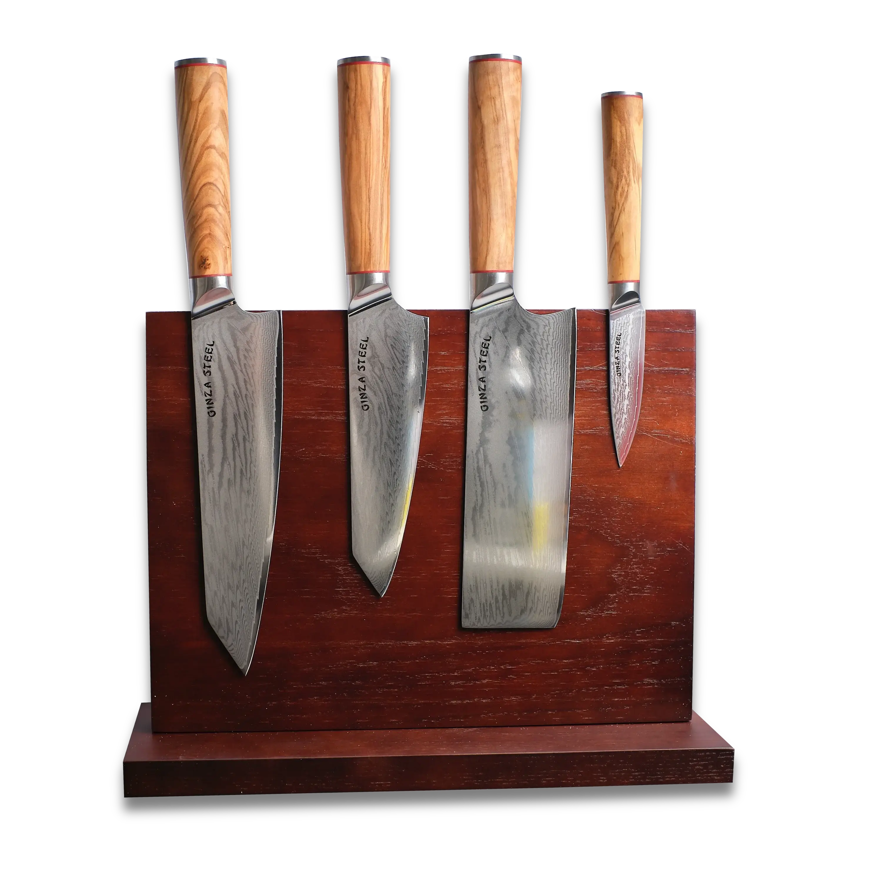 Série KC | MIA FIVE - Ensemble de 5 couteaux essentiels | 4 couteaux avec bloc de bois magnétique