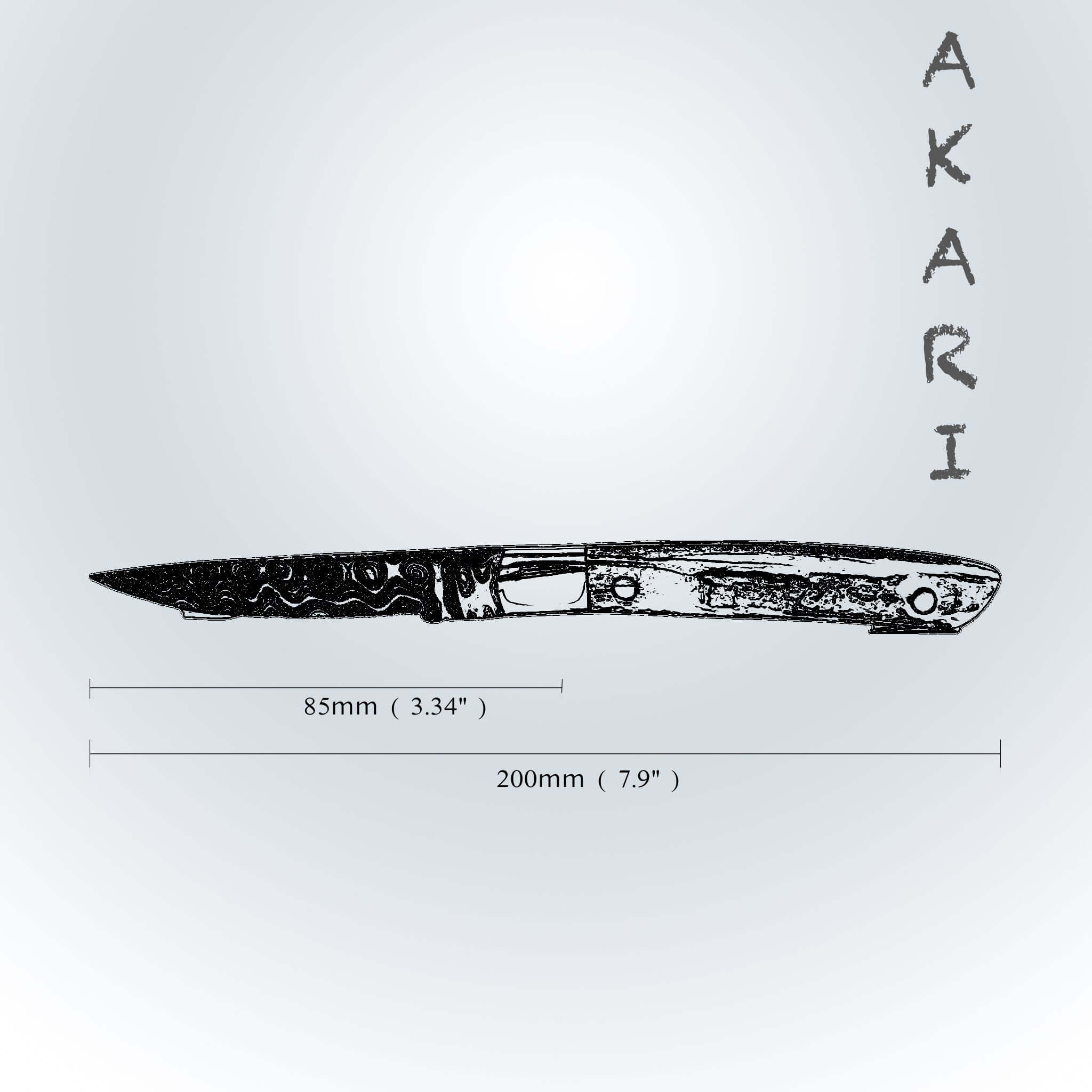 Couteau AKARI Skinner 8" avec manche en corne de cerf et étui en cuir d'origine