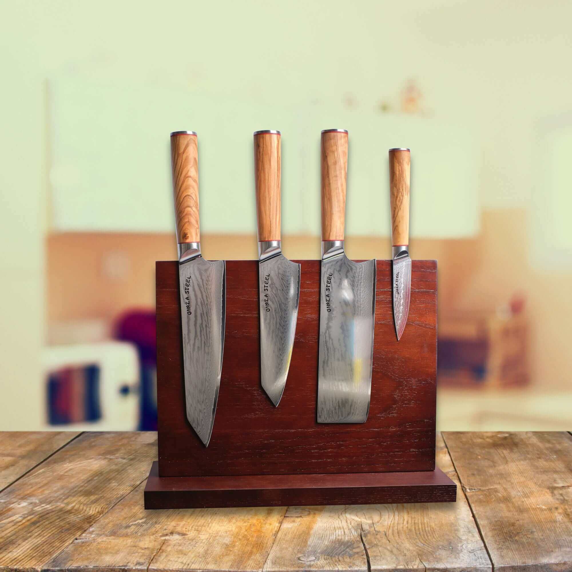 KC Series | MIA FIVE - Essential 5 pcs Knife set | 4 Knives with Magnetic Wood Block